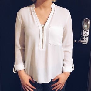 Zara White Blouse with Gold Zipper